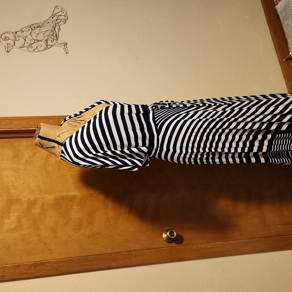 BANANA REPUBLIC: Navy & White Striped Maxi Dress Size L - Picture 3 of 9